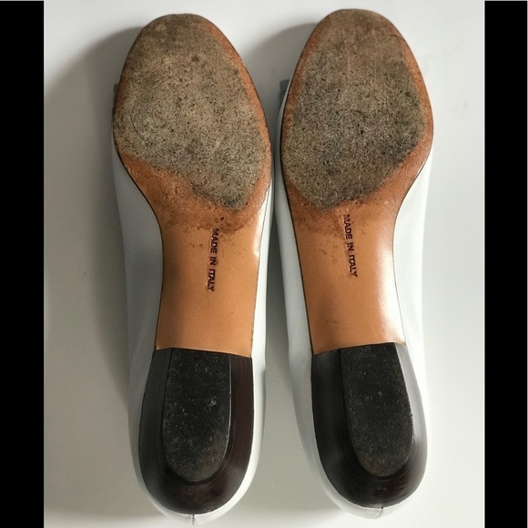 Vintage SALVATORE FERRAGAMO Niccola White Leather Flats bow buckle Size 6.5 AA - Picture 5 of 13